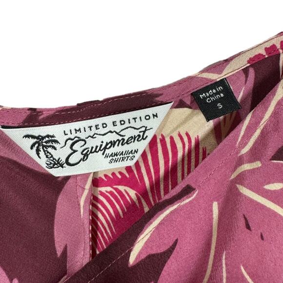 Equipment Allianna Floral Print Silk Dress Small Hawaiian Retro Midi Purple Red - Picture 7 of 9